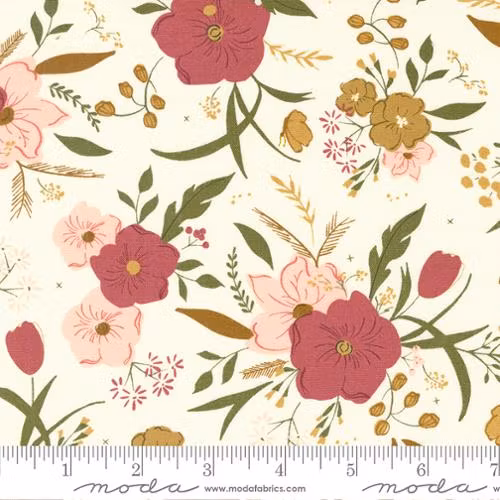 Evermore Lace-hvit med rosa og røde blomster