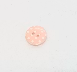 Plastikk Knapp rosa med hvite prikker -15mm