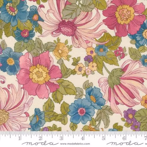 Chelsea Garden Peacock-hvit med rød/blå/gule blomster