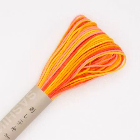 Olympus Sashiko tråd 20m-flerfarget gul,rosa,rødt