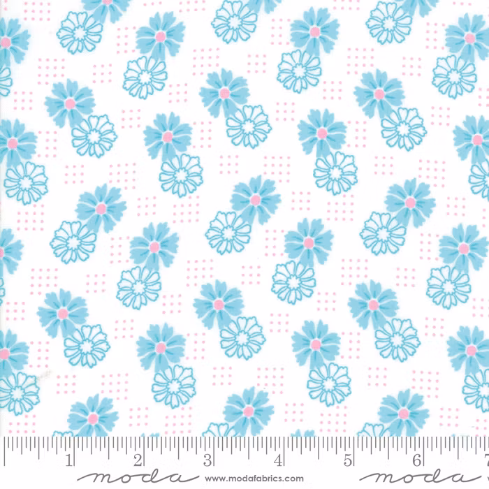 Good Day-hvit med turkis blomster