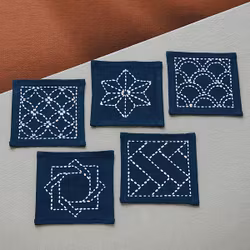 Sashiko kit- små drikkebrikker med mønster ,Navy