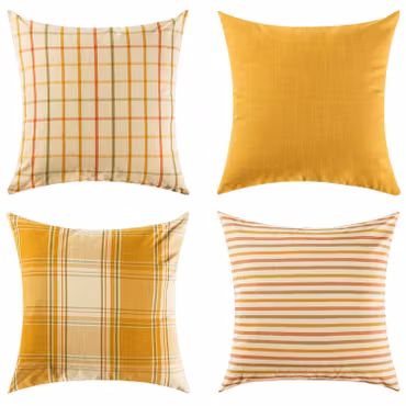 Gul Rutig Kuddfodralset 4-pack - Polyester 45x45cm