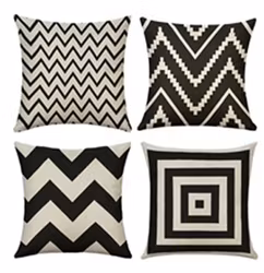 Kuddfodral Geometriska våg mönster set svart - 45 c 45 cm / 4 st