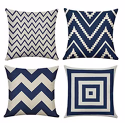 Kuddfodral Geometriska våg mönster set blå - 45 x 45 cm / 4 st