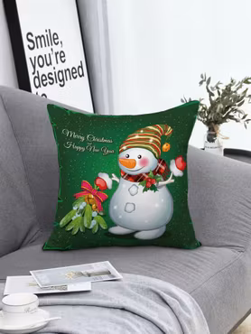 Jul snögubbe tryck kuddfodral - 45 x 45 cm / grön