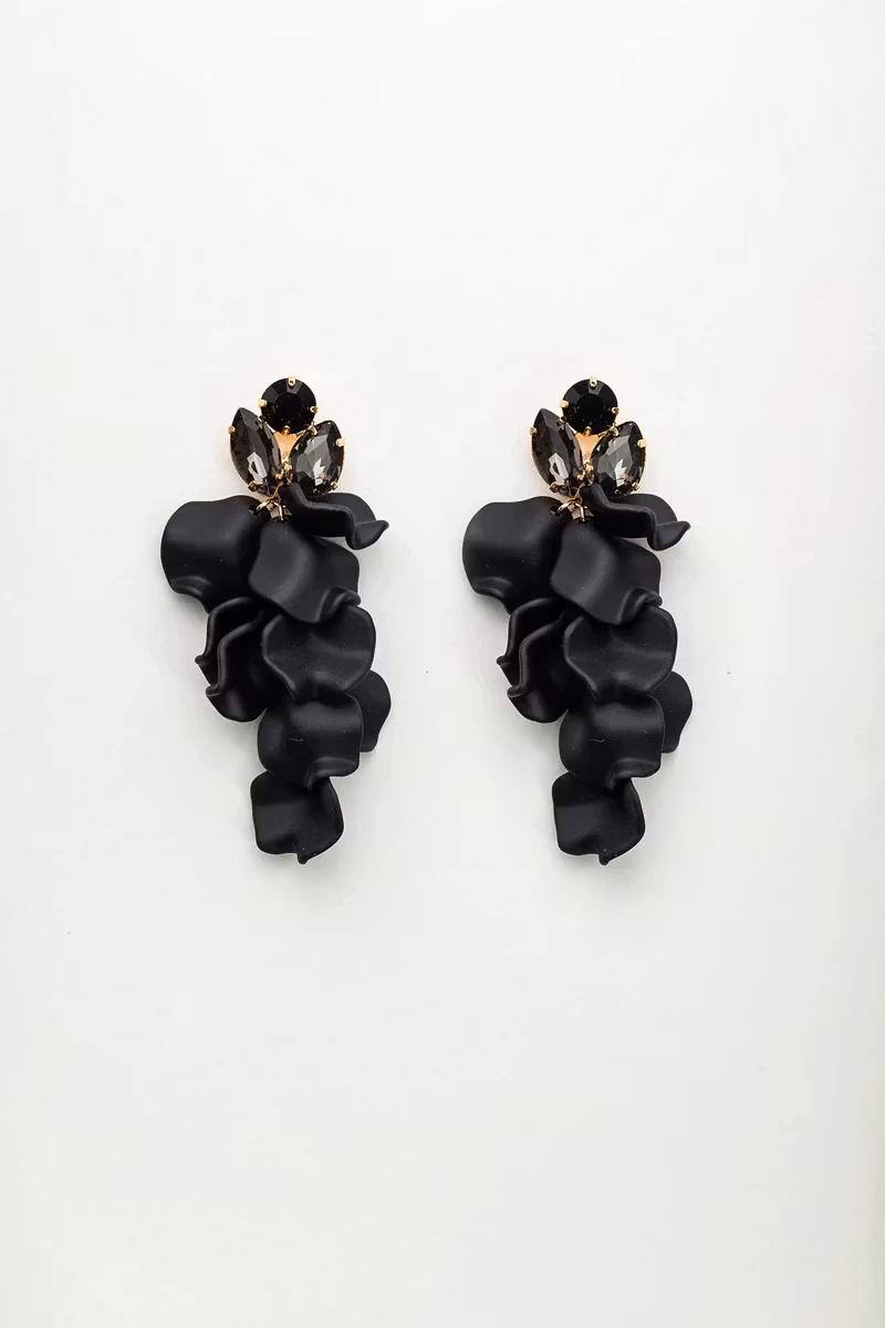 LEAF STONE EARRINGS BLACK