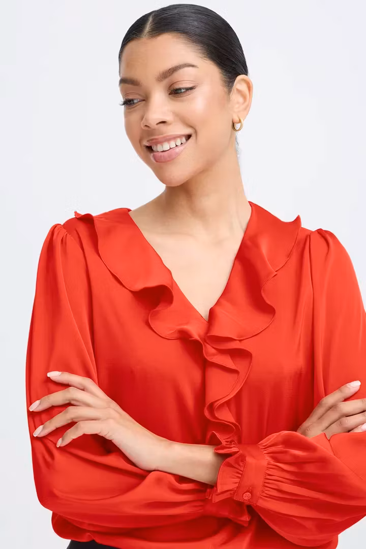 BYFLAIR FRILL BLOUSE RED