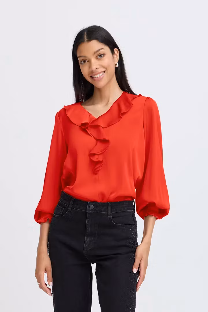 BYFLAIR FRILL BLOUSE RED