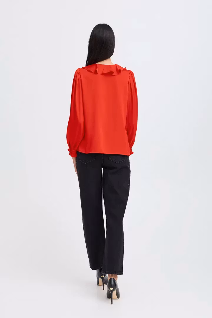 BYFLAIR FRILL BLOUSE RED