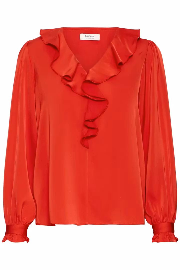 BYFLAIR FRILL BLOUSE RED