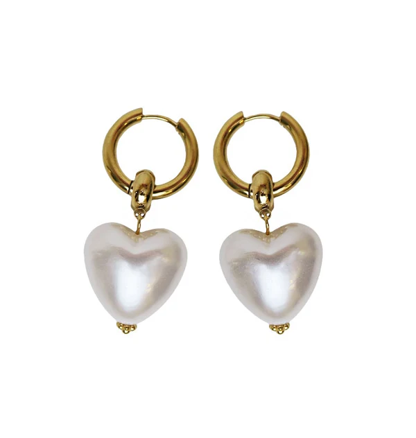 I HEART YOU EARRINGS PEARL GOLD
