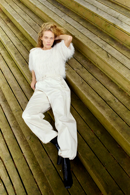 CMFALLON - T-SHIRT WITH FRINGES IN OFF-WHITE