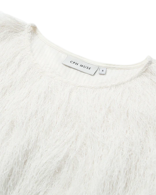 CMFALLON - T-SHIRT WITH FRINGES IN OFF-WHITE