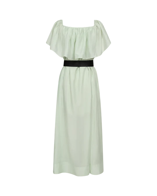 CMMOLLY - DRESS WITH RUFFLES AND BELT IN GREEN