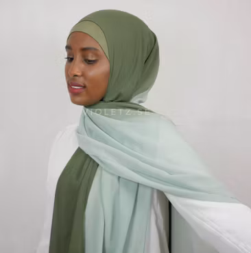 Instant Chiffong hijab med undersjal - ombré oliv