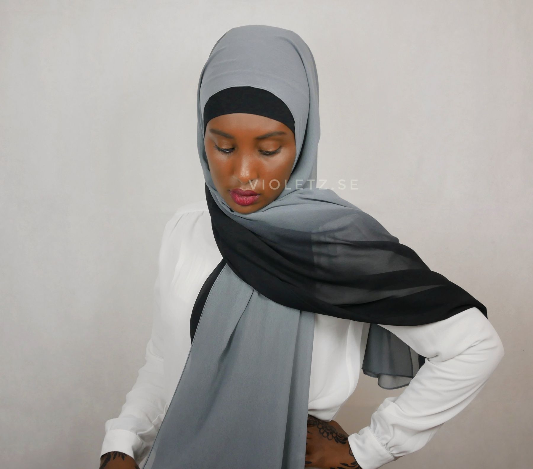 Instant Chiffong hijab med undersjal - ombré natt