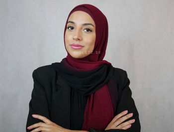 Instant Chiffong hijab med undersjal - cherry