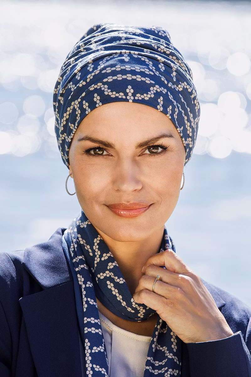 Turban med scarf - vändbar med mönster
