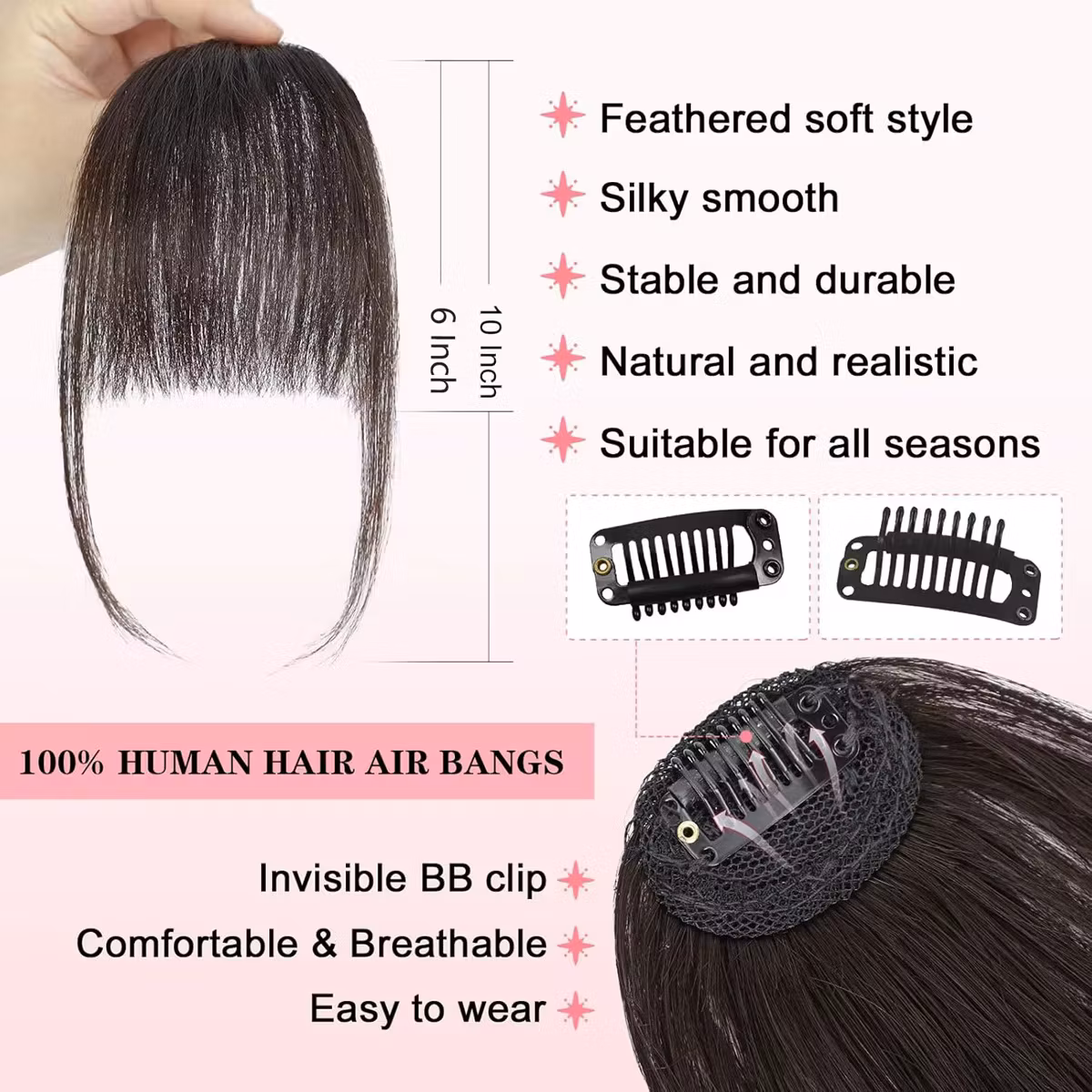 Lugg i äkta hår med clips