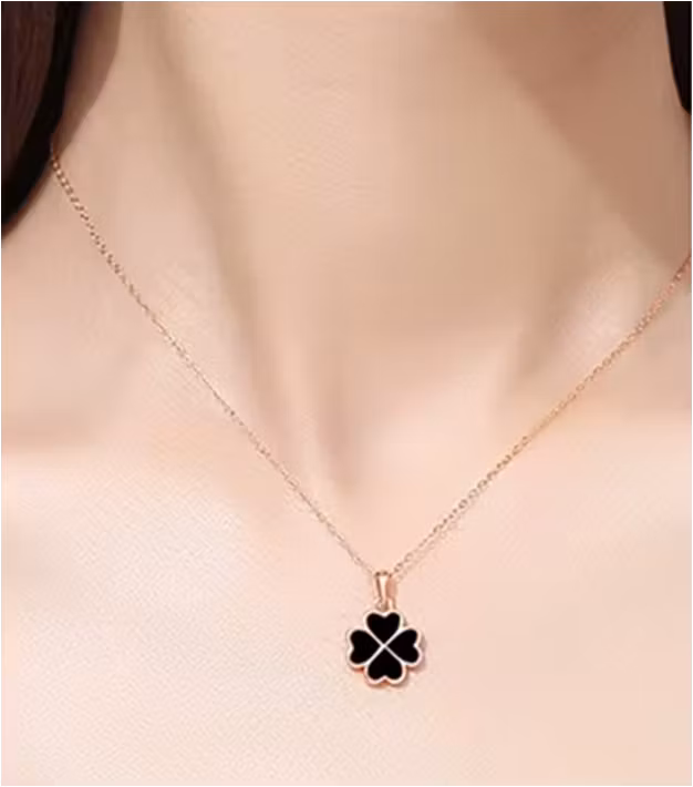 Halsband i 925 Sterling Silver – tvåsidig fyrklöver & hjärta | Söt och tidlös gåva