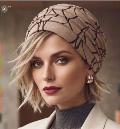 Medea – modern turban från Gisela Mayer i mjukt velourläder‑imitation