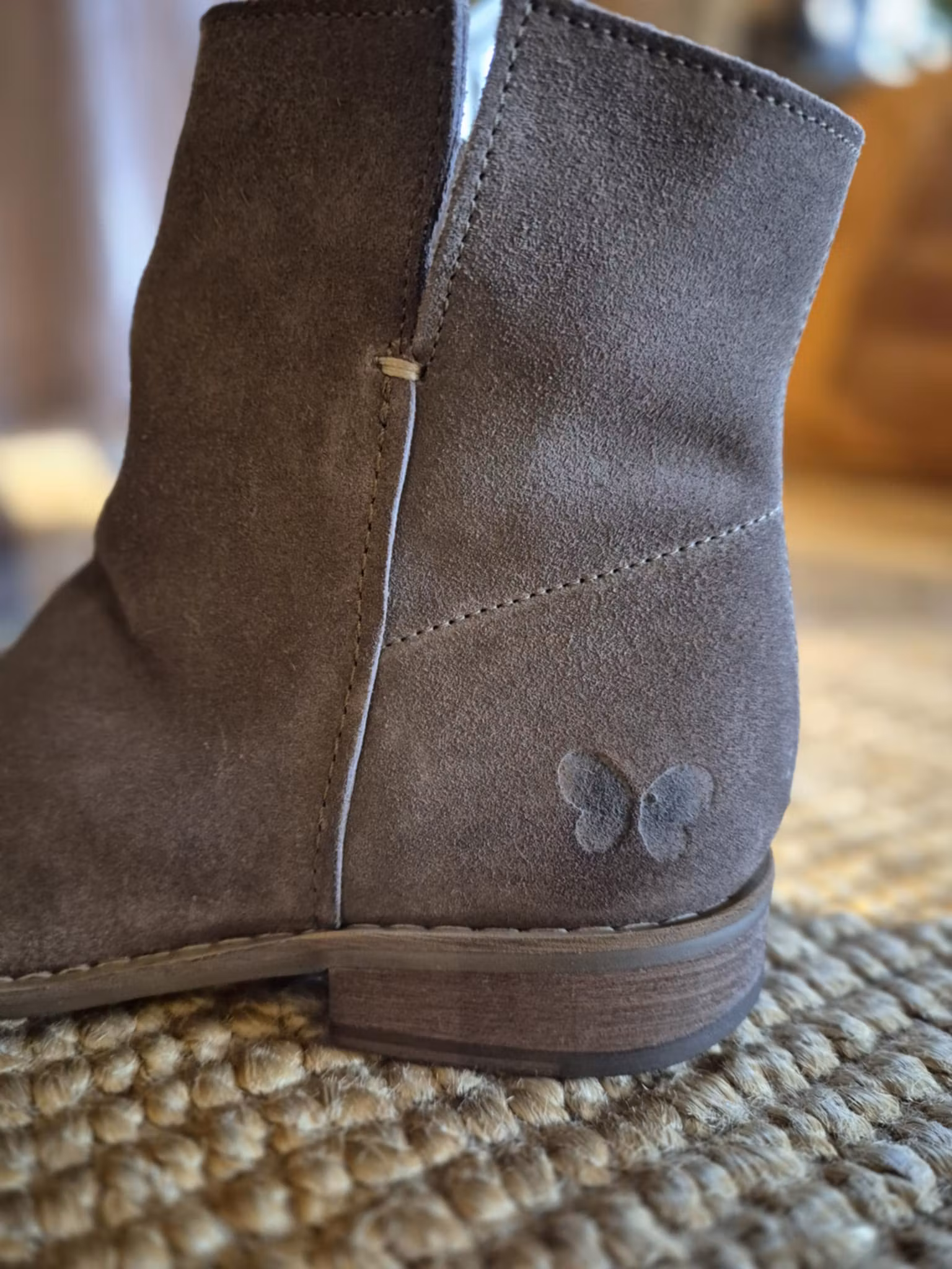 Mocka/skinn boots nougatbrun