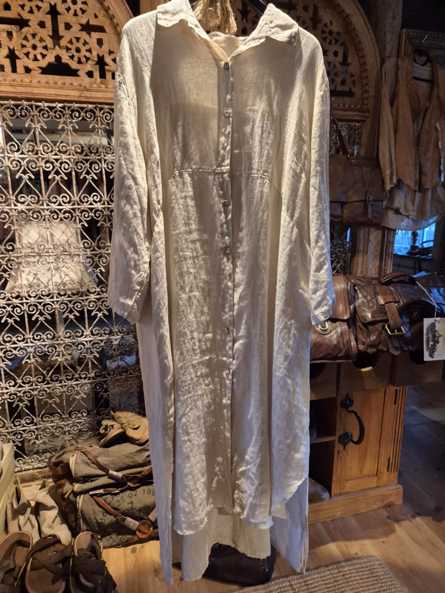 Skjort klänning linne beige