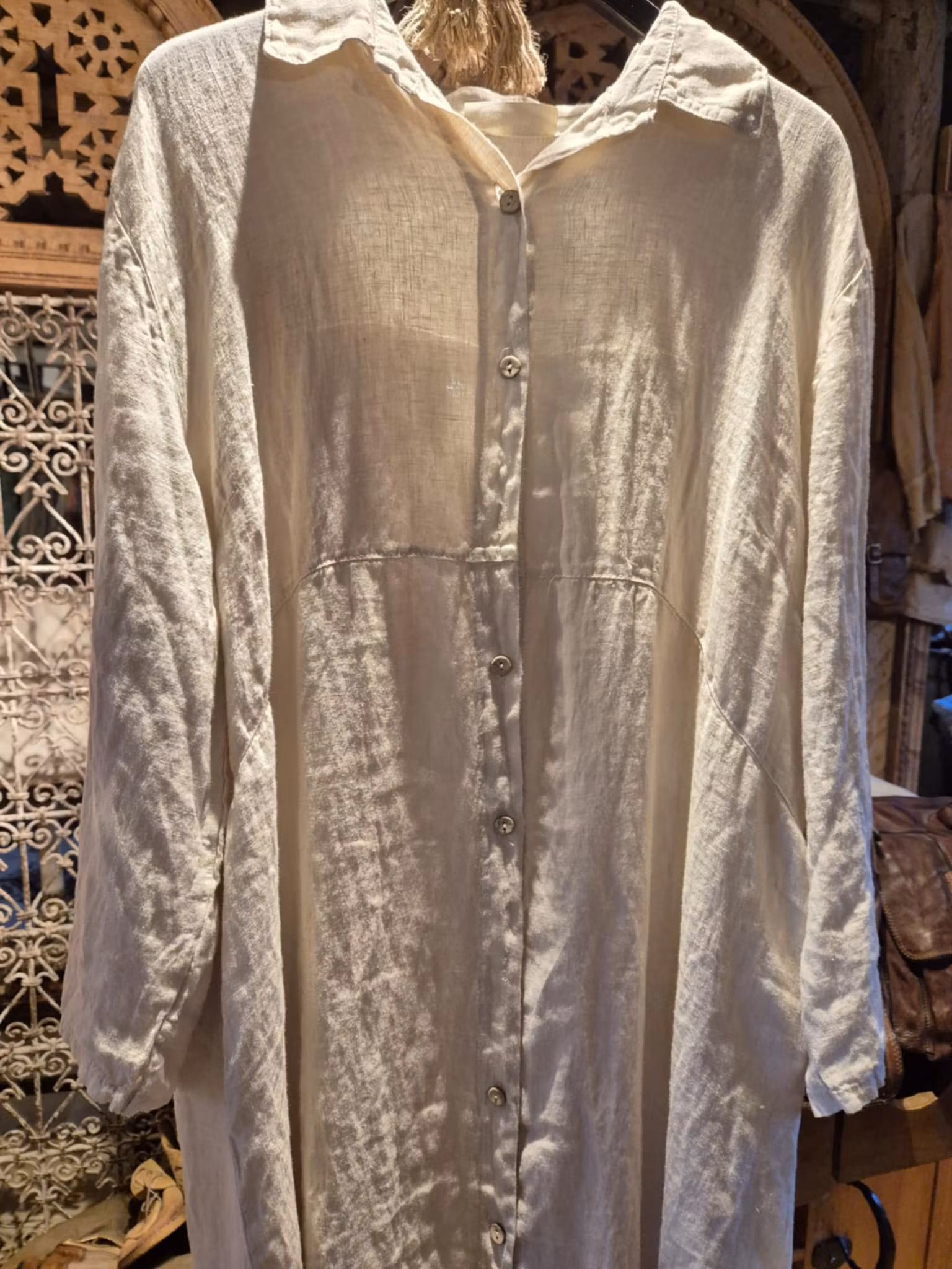 Skjort klänning linne beige