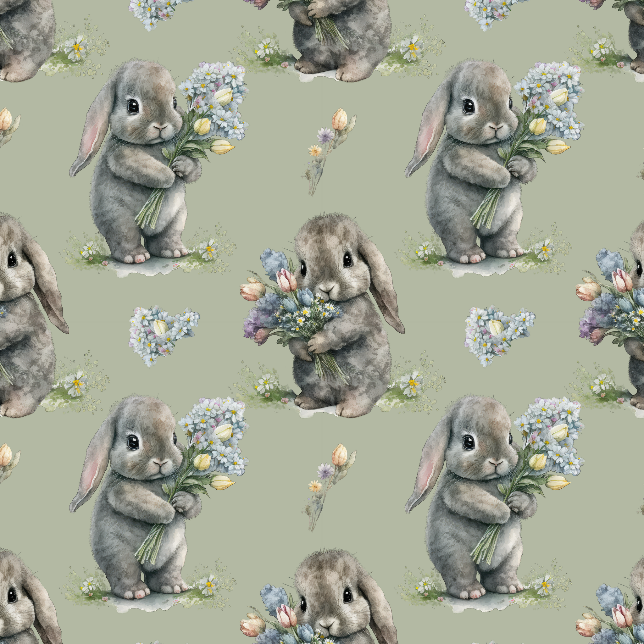 Bunnies with flowers green jersey