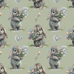 Bunnies with flowers green jersey