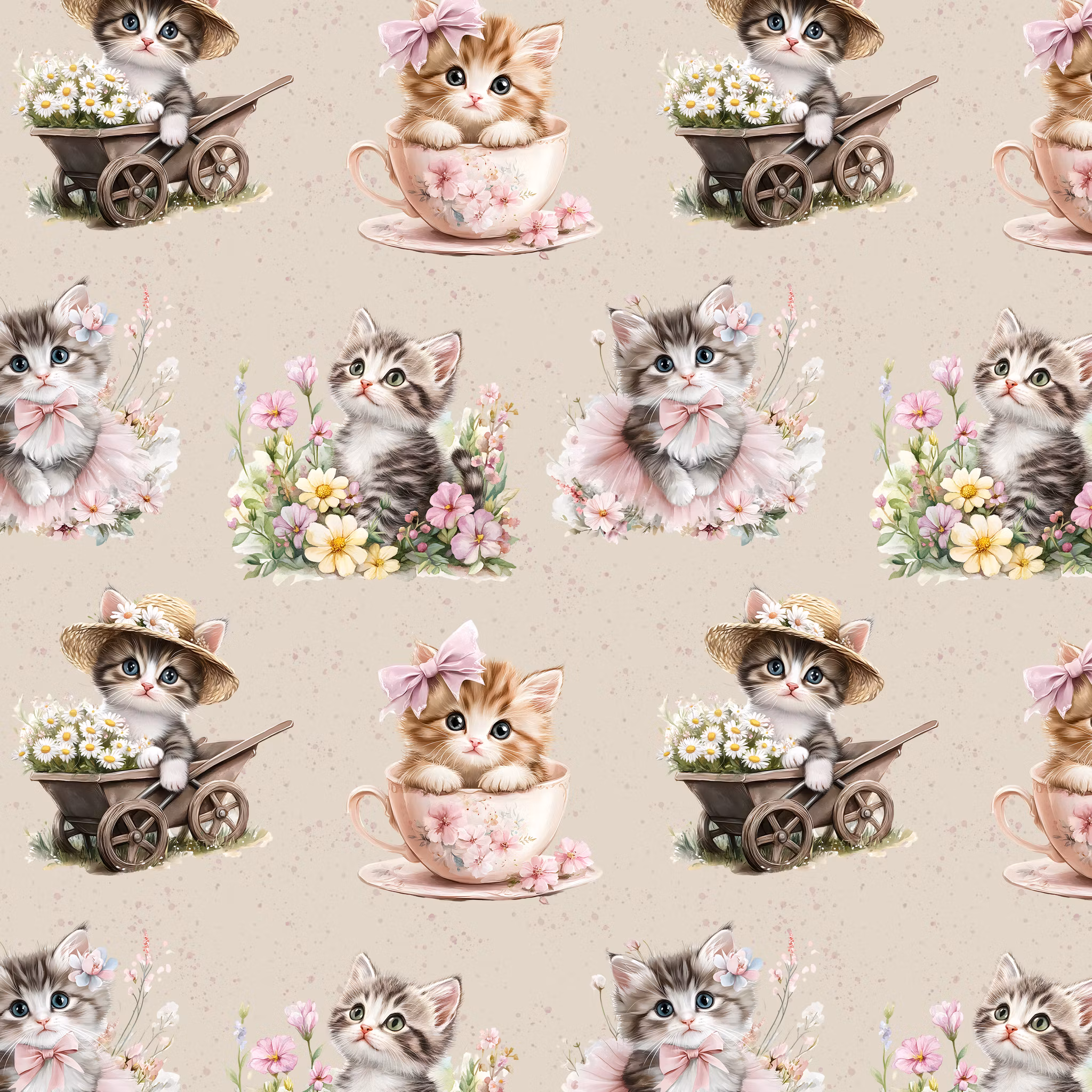 Cute kittens beige ribbjersey