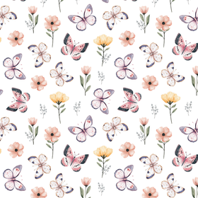 Blomster og sommerfugler uregelmessig ribbjersey