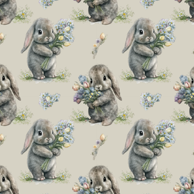 Bunnies with flowers beige French terry