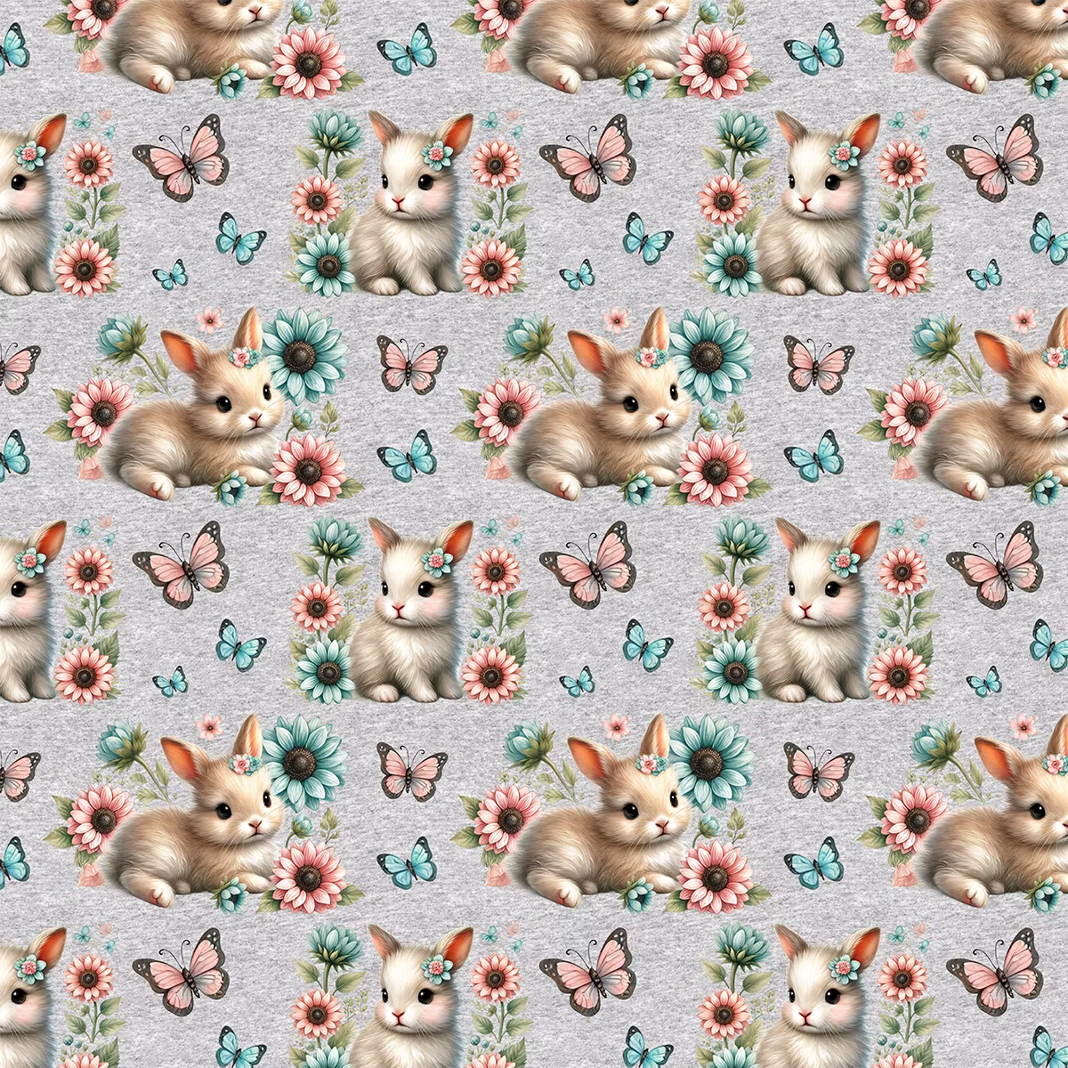 Bunnies and sunflowers French terry