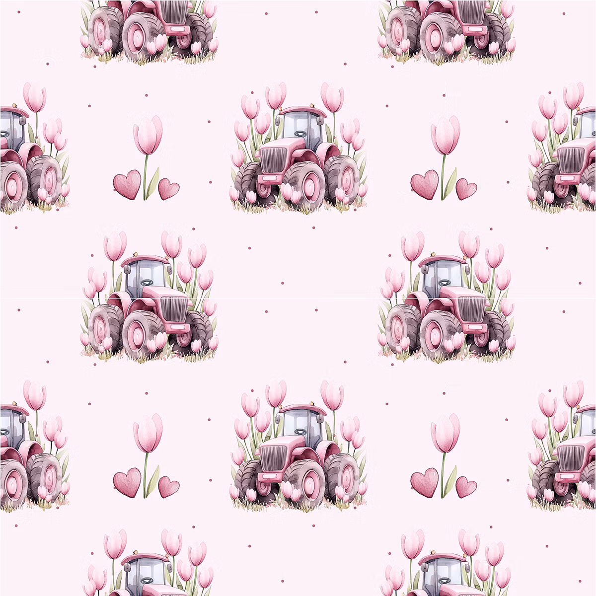 Traktor i blomstereng rosa jersey