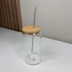 Glass med bambuslokk og sugerør - 450 ml