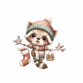 Vaskebjørn i julestemning