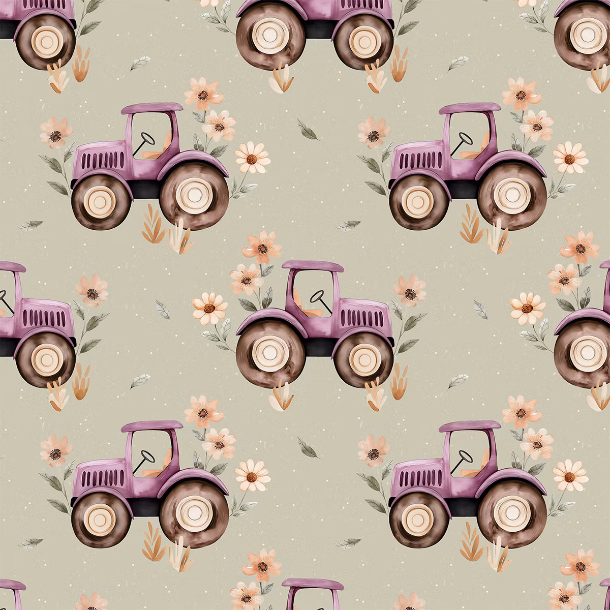 Traktor med blomster rosa French terry