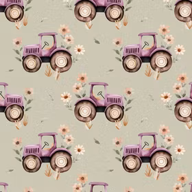 Traktor med blomster rosa French terry