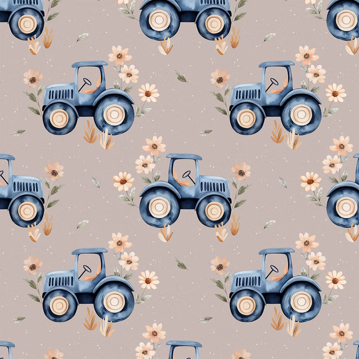 Traktor med blomster blå  French terry