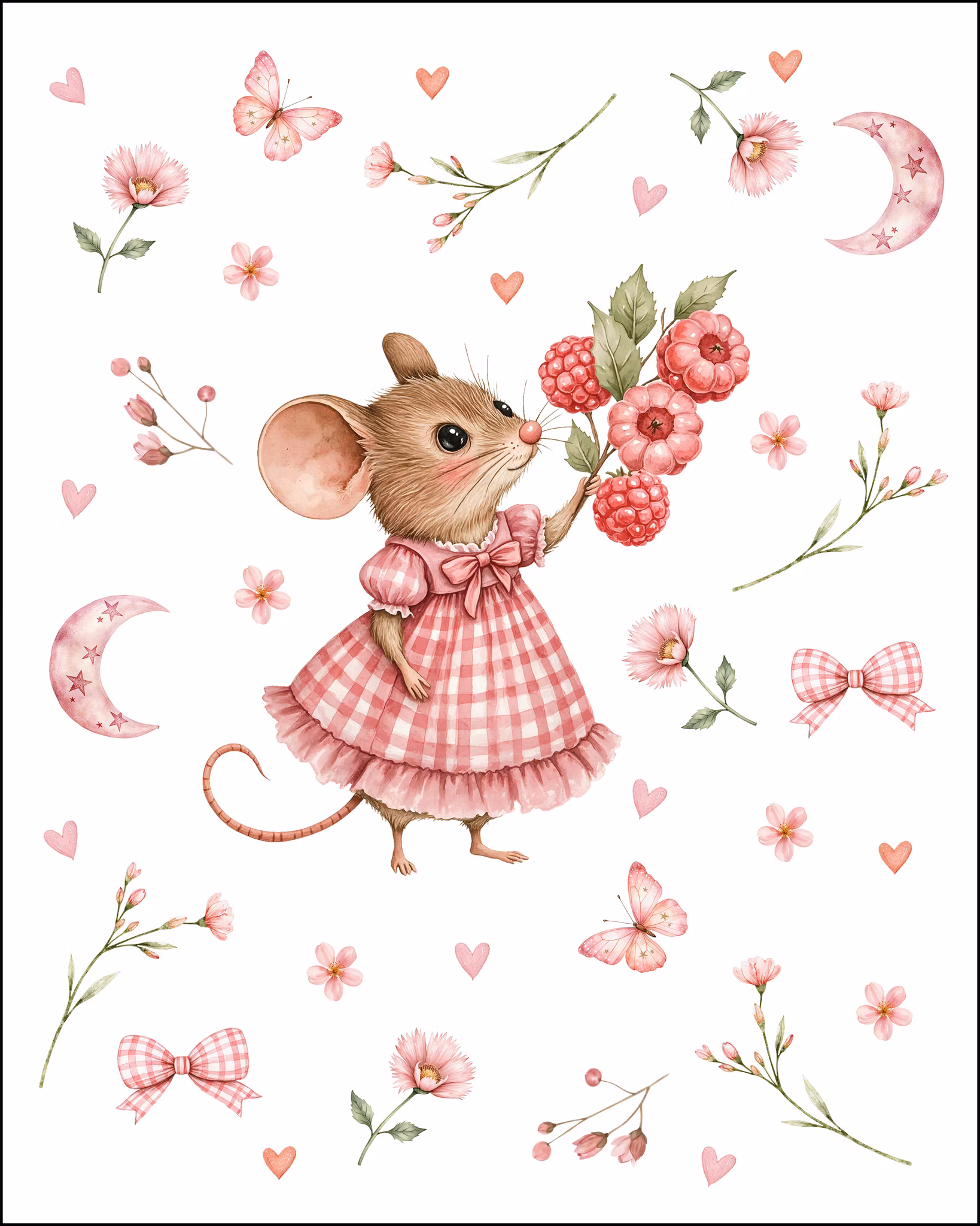 Mus med bringebær panel French terry