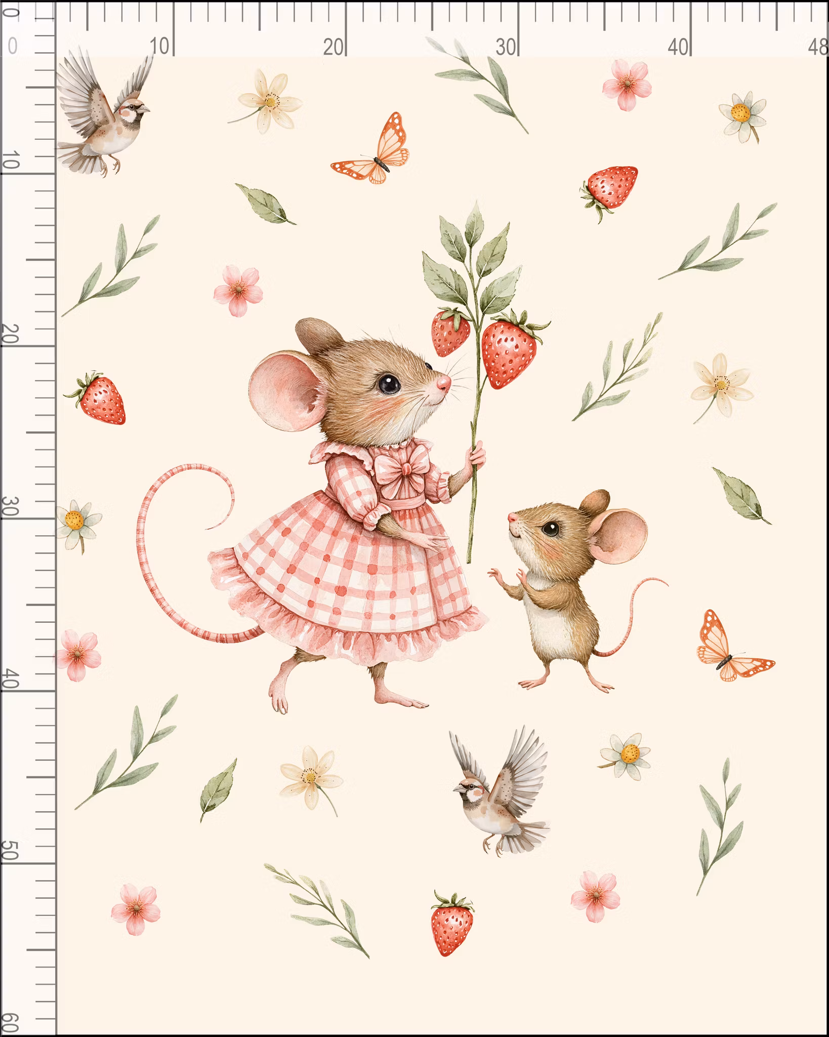 Mus med jordbær panel French terry