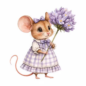 Mus med blomster lilla 1