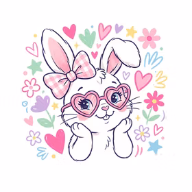 Søt kanin med blomster og hjerter