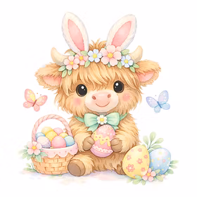 Høylandsfe i påskestemning