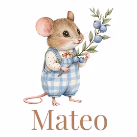 Figur og navn til lue Mus med blåbær