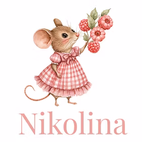 Figur og navn til lue Mus med bringebær