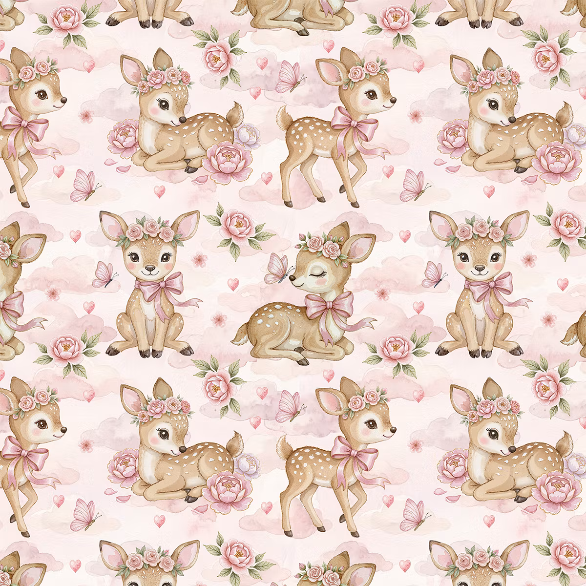 Dådyr i blomstereng rosa jersey