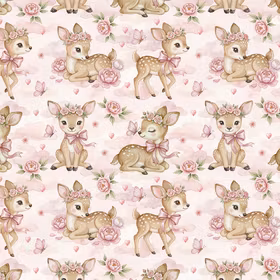 Dådyr i blomstereng rosa jersey